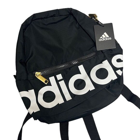 New Adidas Linear Mini Backpack in Black, White and Gold Classic Travel Everyday main image 9